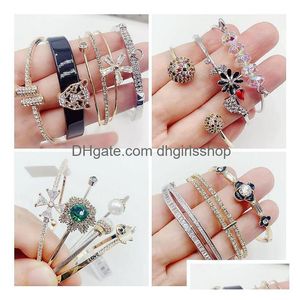 Bangle Wholesale 20st / Lot Versatile Mmcro Set Zircon Open Gold Armband Korean Fashion Simple Pearl Crystal Love Armband Drop D OTRNM