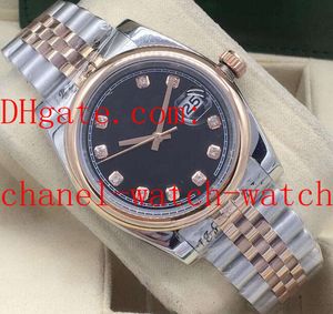 Relógio masculino de alta qualidade 36 mm aço e pulseira de ouro rosa 18k 116203 relógios de pulso masculinos de movimento automático com rosto preto