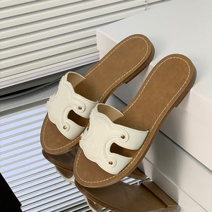 Mode Slides Hausschuhe Frau Vintage Rindsleder Sandalen Sommer Outdoor Strand Schuhe Damen Leder Weiß Schwarz Braun Klassische Slipper Sandale