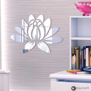 Other Home Decor Mirror Stickers Gold Lotus Flower DIY Decal Home Mural Decor Bedroom Living Room Decorative Crafts R230630