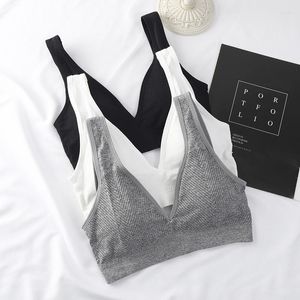 Roupa de ioga feminina sutiã esportivo sem costura com decote em V profundo roupa íntima fitness sexy sem costas