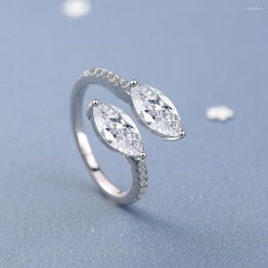 Cluster Rings Bling Oval Spoon Crystal Cubic Zirconia Adjustable Silver Color For Women Fashion Dainty Unusual Jewelry Gift