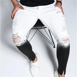 New Summer Mens Skinny Jeans Uomo Strappato Jeans skinny Hole Distrutto sfilacciato Slim Fit Denim Pant con cerniera Pantaloni a matita Pantaloni L269u