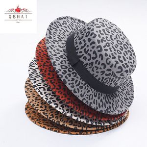 Шляпы с широкими полями Ведро QBHAT Leopord Pattern Printed Faux Wool Felt Hat Women Ladies Flat Top Panama Fedora Retro Formal Party Dressy Cap 230629