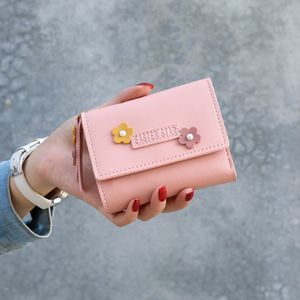 Geometric Flowers Design Women Cute Pink Wallets Pocket Purse Card Holder Wallet Lady Female Fashion Short Coin Burse Money Bag