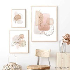 Andra heminredning akvarell Abstract Beige Pink Gold Poster Canvas Print målning Geometrisk konst Bild vardagsrum Interiör Heminredning R230630