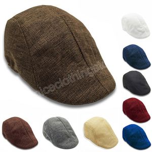 New Autumn Beret Caps Unisex Newsboy Artists Hats Retro Linen Male Solid Spring Autumn Men Women Duckbill Caps for Dad