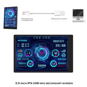 Rádio monitor de computador lcd para mini itx caso 3.5 Polegada ips typec tela secundária cpu gpu ram hdd monitoramento usb exibição livremente aida64