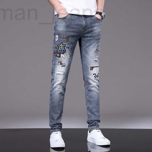 Men's Jeans designer High end men's jeans, spring and summer new products, slim fitting elastic small feet, Korean version, trendy embroidery mix match style