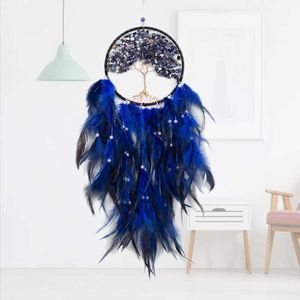 Tree Of Life Dream Catchers Natural Feathers Handmade Dream Catcher Ornaments With Lights Girl Bedroom Decoration Dreamcatcher L230626