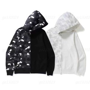 Осень зимний классический Zip Up Hoodie Мужчины с маскировкой, сшивая повседневную тонкую флисовую толстовку с капюшоном, черная штука, белая капюшона дизайнерская одежда