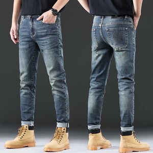 Мужские джинсы дизайнерские осенние модные брендовые корейские леггинсы Slim Fit толстые европейские вышивки Medusa Blue Pants U1P0