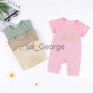 Kläder sätter sommaren nyfödd baby romper Soild Color Rainbow Clothing Girl Rompers Cotton Short Sleeve Oneck Infant Boys 018m J230630