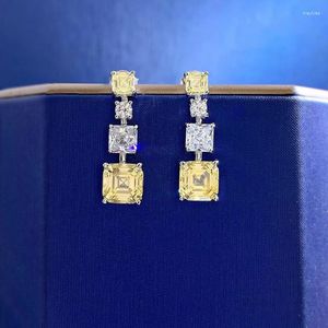 Studörhängen SpringLady2023 925 Silver European och American Ins Style 7 Pagod Yellow Diamond Full Fil