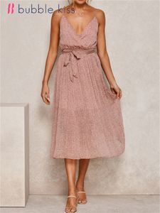 Jumpusy damskie Rompers BubbleKiss Summer Sukienki dla kobiet swobodne różowe vneck camisole moda bankiet długa sukienka Kobieta wakacyjna 230620