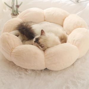 Camas redondas para gatos, cama em forma de pétala, ninho para cães, colchão de viagem de pelúcia quente para cachorros e gatinhos que dormem profundamente