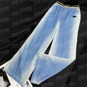 Pantaloni taglie forti da donna firmati Jeans sfumati per donna Pantaloni con design distintivo da donna Pantaloni da donna elastici in vita Gamba larga Pantalone lungo Abbigliamento UO86