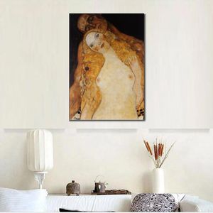 Arte em tela dourada Adão e Eva Nus Gustav Klimt Pintura Arte feita à mão Decoração de hotel de luxo