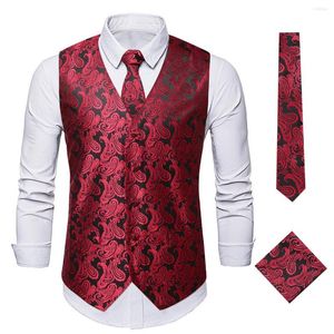 Gilet da uomo Canotta da uomo Canotta da abito di alta qualità Red Wedding Groom Luxury Designer Slim Fit Cravatta formale