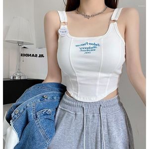 Camisoles & Tanks Women Print Sleeveless Crop Top Tank Tops Sexy Vest Letters Y2K Solid Short Women's T-shirt Camisole With Bra Pad