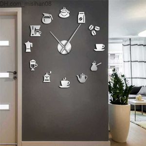 Relógios de parede DIY design moderno relógio de parede 3D em forma de xícara de café acrílico relógios domésticos para cozinha sala de jantar decoração espelho horologe silencioso SH190924 Z230630