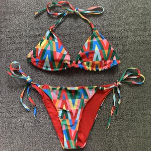 Mulheres Swimwear Imprimir Mulheres Sexy Triângulo Bikini Set Vintage Biquinis 2023 Mujer Swimsuit Terno de Natação