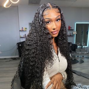 HD 26 Zoll Full Lace Front Echthaar Perücken Tiefe Welle Transparent Leimlos 13x4 Spitze Frontal Perücke Lockiges Remy Haar