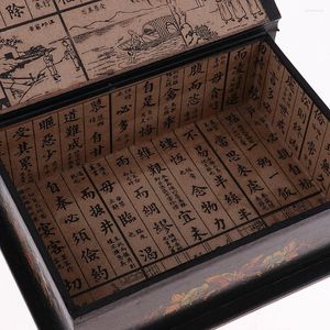 Jewelry Pouches Vintage Wooden Storage Box Chinese Style Flower Pattern Storing Organizer Treasure Chest Home Decoration