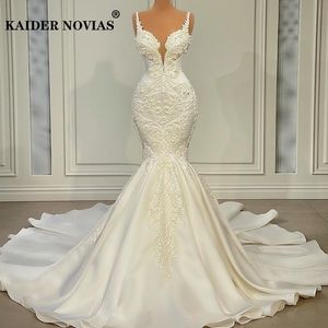 アーバンセクシードレスKadier Novias Long Custom Made Mermaid White Satin Wedding 2023 Bridal Gown Pearls Beads Vestidos de Novia 230629