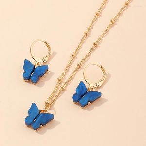 Collana Orecchini Set Charm Farfalla Blu Rosa Giallo Per Donne Ragazze Compleanno Festa Regalo Stre22