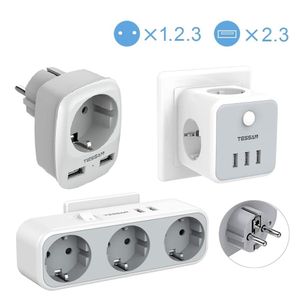 Vaser Tessan Wall Outlets Expander Adapter Multi Plug Extension Socket med USB -portar och EU -uttag Mini European Travel Power Strip