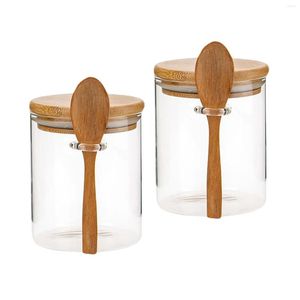 Storage Bottles Glass Spice Container With Bamboo Lid Spoon Kitchen Supplies Pots For Pantry