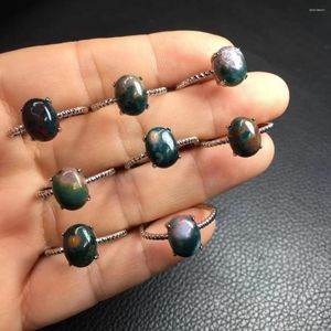 Cluster Rings 1 Pc Fengbaowu Natural Ocean Jasper Oval Cabochon Ring 925 Sterling Silver Fashion Jewelry Gift For Women