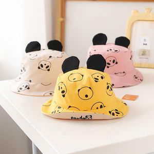 Berets Cartoon Panda Ears Outdoor Sun Protector Caps Summer Soft Korean Cute Baby Bucket Hats With Windproof Rope For Boys Girls Kids