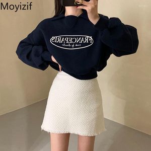 Arbeitskleider Moyizif Winter Frau Kurzer Rock Sets Brief O-Ausschnitt Hoodies Miniröcke Vintange Mädchen Mode Zweiteiler Damen Outifit