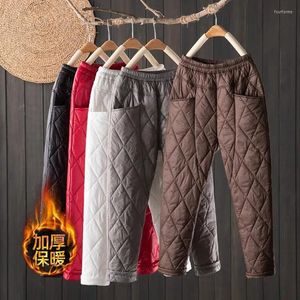 Calças femininas de inverno quentes ultraleve Duck Down Sweatpants elásticas de cintura alta largas de algodão roupas de neve calças retas básicas