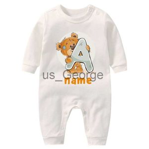 Комплекты одежды Персонализированное детское боди на заказ Начальное имя Wite Boy Girl Хлопок Новорожденный Милый медведь с принтом Ползунки Baby Shower Gift Baby Onesies J230630