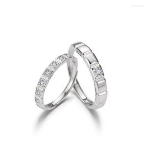 Cluster Rings Trendy 925 Sterling Silver Wedding Ring Couple Set Minimalist White Gold Plated Square CZ Promise Jewelry