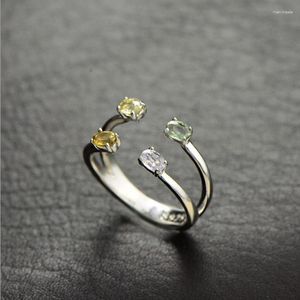 Cluster Rings FNJ 925 Silver Tourmaline Ring Diffrent Color Stone Original S925 Sterling For Women Jewelry Adjustable USA Size