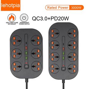 Plugs Eu Us Uk Network Filter Power Strip with Usb Type C Extension Cord Ac Port for Computer Phone Charger Pd Smart Electrical Socket