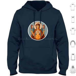 Men's Hoodies Platytera | Wider Than The Heavens Long Sleeve Orthodox Iconography Vector Byzantine Panagia Mary