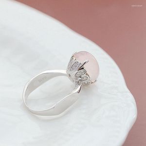 Cluster Rings Authentic 925 Sterling Silver Handmade Inlaid Natural Rose Quartz Trendy Style Ring Concise Creativ Women Jewelry Gift