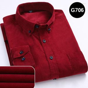 Männer Casual Hemden Männer Herbst Rot Plüsch Jungen Langarm Männlich Burgund Dicke Soziale Cord Hemd Männer Thermische Warme plus Größe Tops