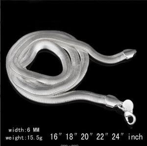 30st* 6mm 16inch ~ 24 tum 925 Sterling Silver Oblate Chain Snake Halsband Fashion unisex halsband