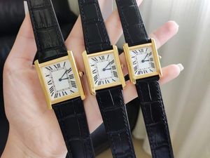 Relógios de pulso femininos masculinos de luxo com números romanos, preto, couro genuíno, relógio retangular, relógios de quartzo de zircão, relógio francês 24 27 31 mm