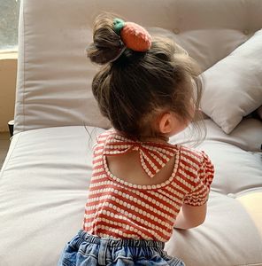 Completi di abbigliamento Estate stile coreano Neonate T-shirt a righe Bowknot Backless Puff Sleeve Top Toddlers Kids Tees 230630