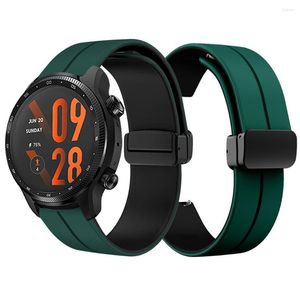 Watch Bands Magnetic Folding Buckle Two Tone Soft Silicone Band For Ticwatch Pro 3 Ultra GPS LTE GTX GTH 2 E3 20mm 22mm Strap Bracelet