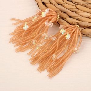 Dangle Earrings Summer Sweet Magic Color Wind Bell Flower Tassel Glass Bead Diy Hand-woven Girl Material Wholesale