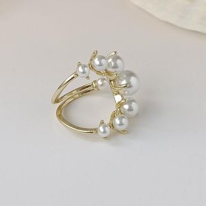 Cluster Rings Fashion Big Geometric Pearl Paved For Women 2023 Jewelry Personality Statement Open Ring Adjustable Bijoux
