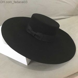 Stingy Brim Hats Stingy Brim Hats Retro Style Big Warm Wide Brim Wool Fedora Hat Black Felt Hatt Bow Flopy Winter Hat For Women Party Church Z230630